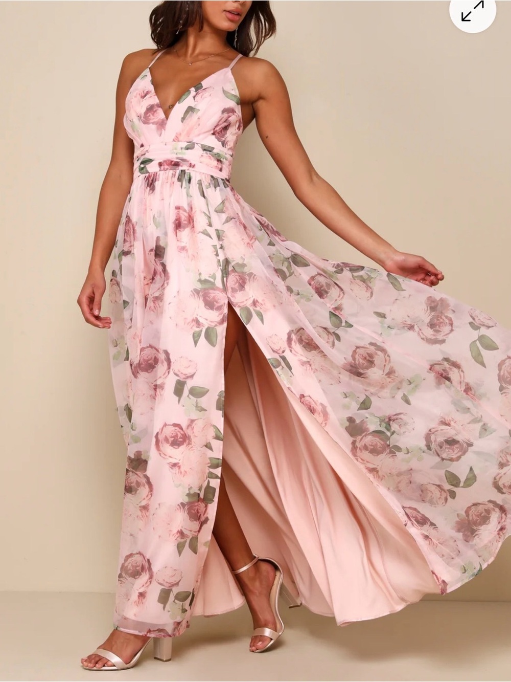 Romance That Wows Blush Floral Print Organza Maxi Dress from Lulus NWT size M